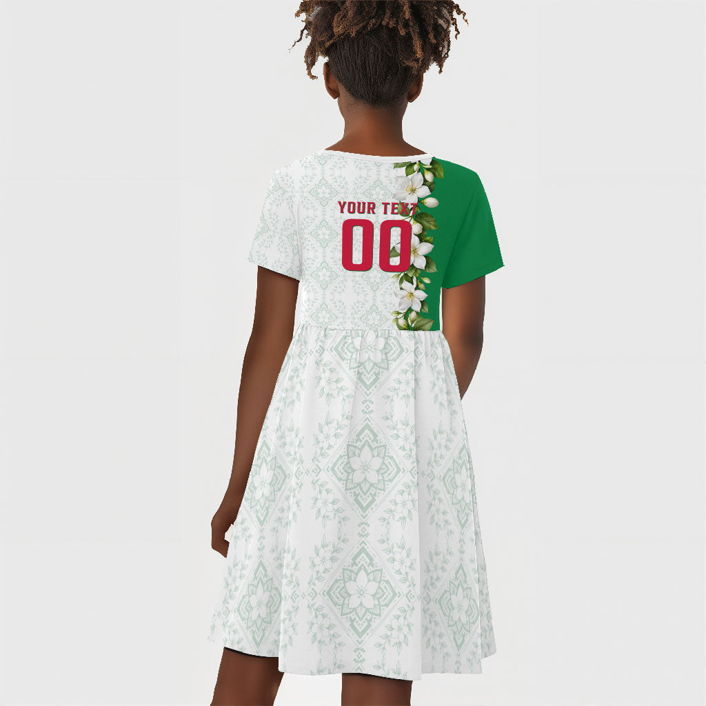 Personalized Algeria Football Desert Fox Kid Short Sleeve Dress Desert Fox Mascot Soccer Art With Floral Jasmine And Flag
