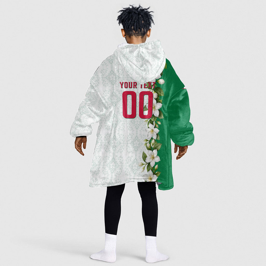 Personalized Algeria Football Desert Fox Kid Wearable Blanket Hoodie Desert Fox Mascot Soccer Art With Floral Jasmine And Flag