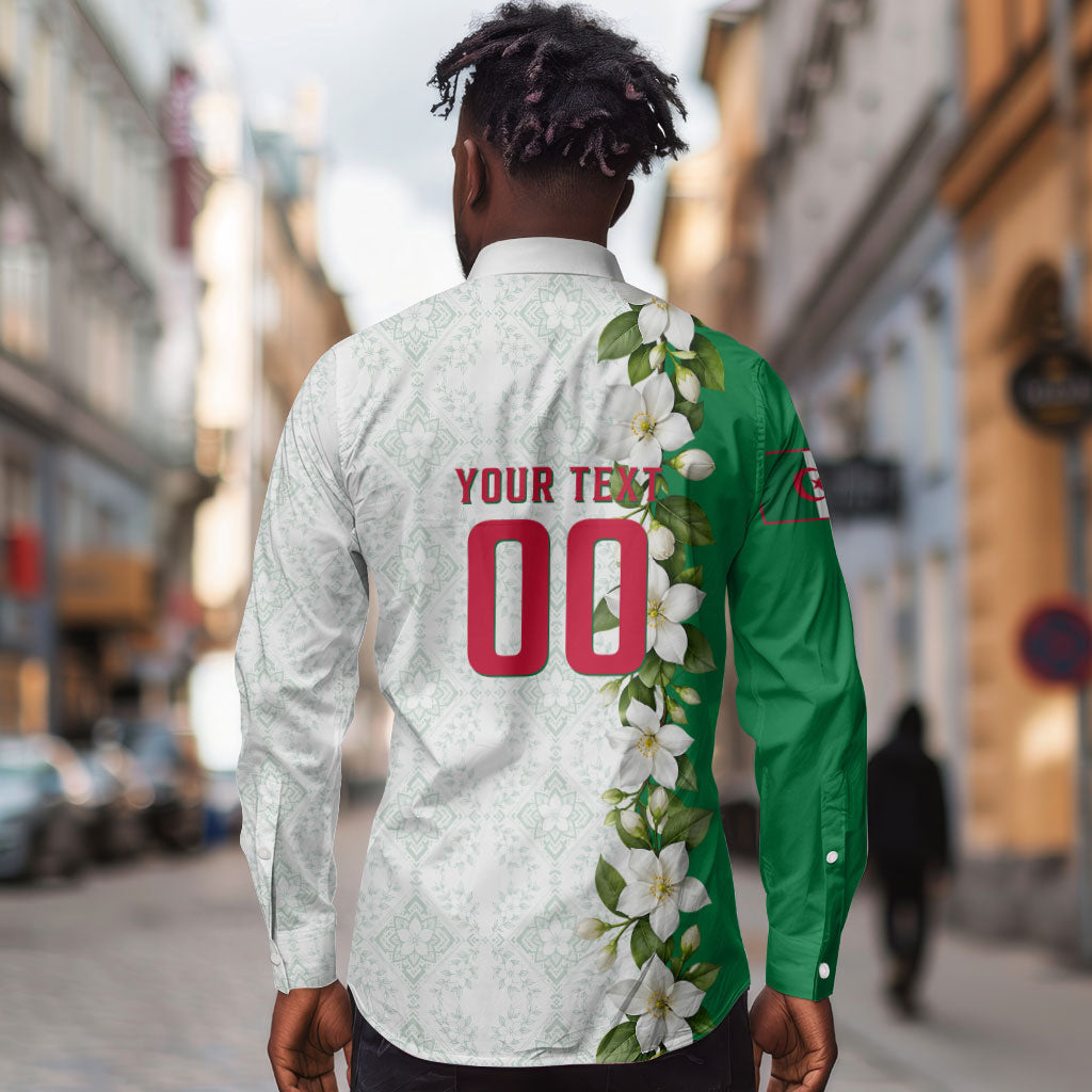 Personalized Algeria Football Desert Fox Long Sleeve Button Shirt Desert Fox Mascot Soccer Art With Floral Jasmine And Flag