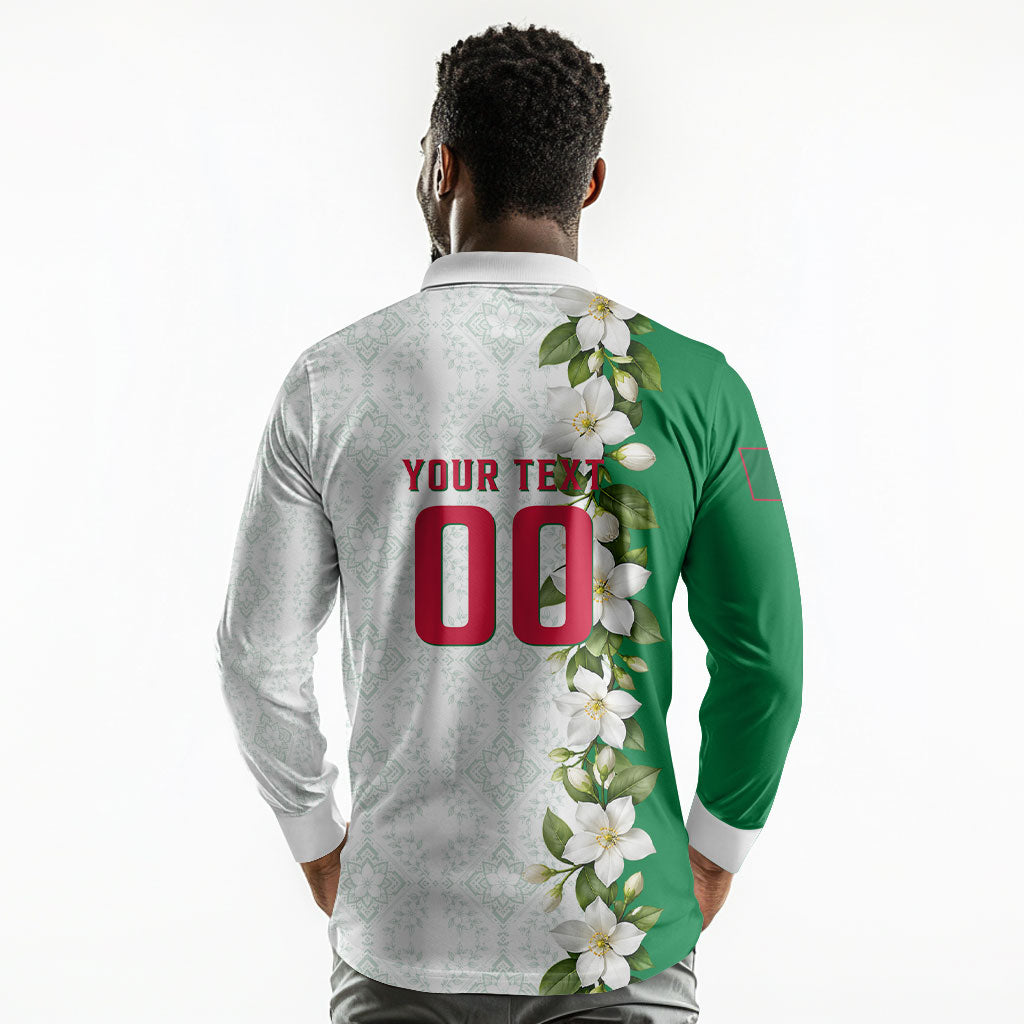 Personalized Algeria Football Desert Fox Long Sleeve Polo Shirt Desert Fox Mascot Soccer Art With Floral Jasmine And Flag