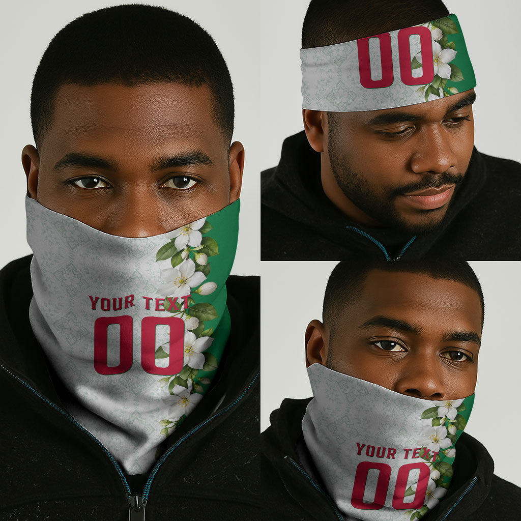 Personalized Algeria Football Desert Fox Neck Gaiter Desert Fox Mascot Soccer Art With Floral Jasmine And Flag