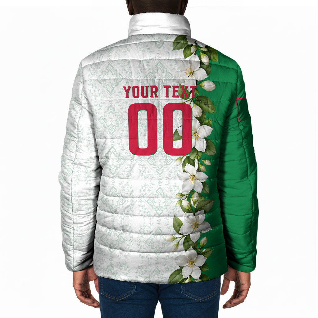 Personalized Algeria Football Desert Fox Padded Jacket Desert Fox Mascot Soccer Art With Floral Jasmine And Flag