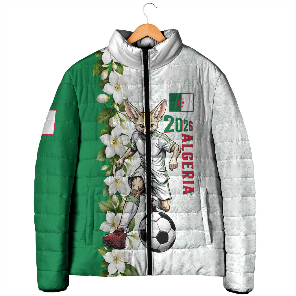 Personalized Algeria Football Desert Fox Padded Jacket Desert Fox Mascot Soccer Art With Floral Jasmine And Flag
