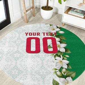 Personalized Algeria Football Desert Fox Round Carpet Desert Fox Mascot Soccer Art With Floral Jasmine And Flag