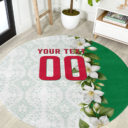 Personalized Algeria Football Desert Fox Round Carpet Desert Fox Mascot Soccer Art With Floral Jasmine And Flag