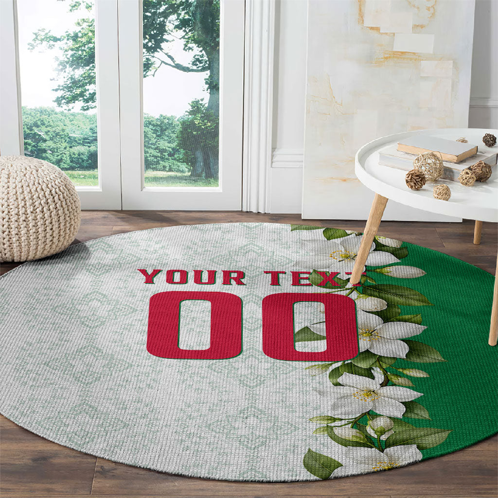 Personalized Algeria Football Desert Fox Round Carpet Desert Fox Mascot Soccer Art With Floral Jasmine And Flag