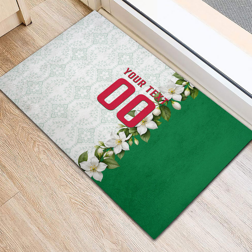 Personalized Algeria Football Desert Fox Rubber Doormat Desert Fox Mascot Soccer Art With Floral Jasmine And Flag