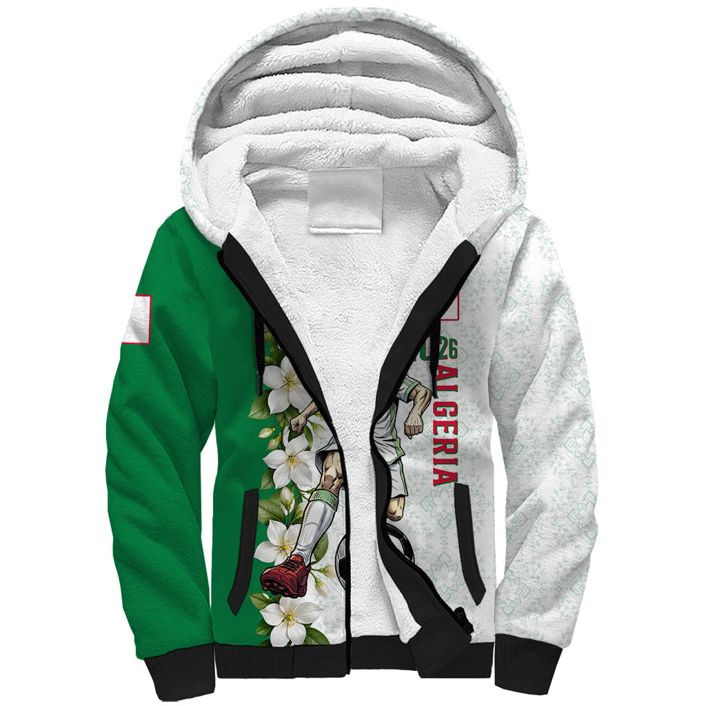Personalized Algeria Football Desert Fox Sherpa Hoodie Desert Fox Mascot Soccer Art With Floral Jasmine And Flag