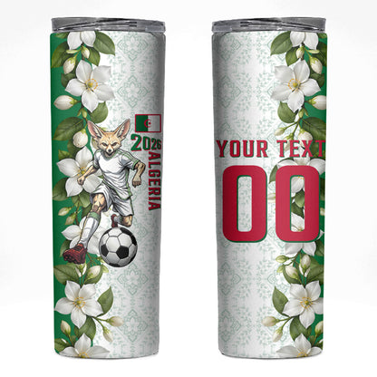Personalized Algeria Football Desert Fox Skinny Tumbler Desert Fox Mascot Soccer Art With Floral Jasmine And Flag