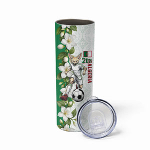 Personalized Algeria Football Desert Fox Skinny Tumbler Desert Fox Mascot Soccer Art With Floral Jasmine And Flag