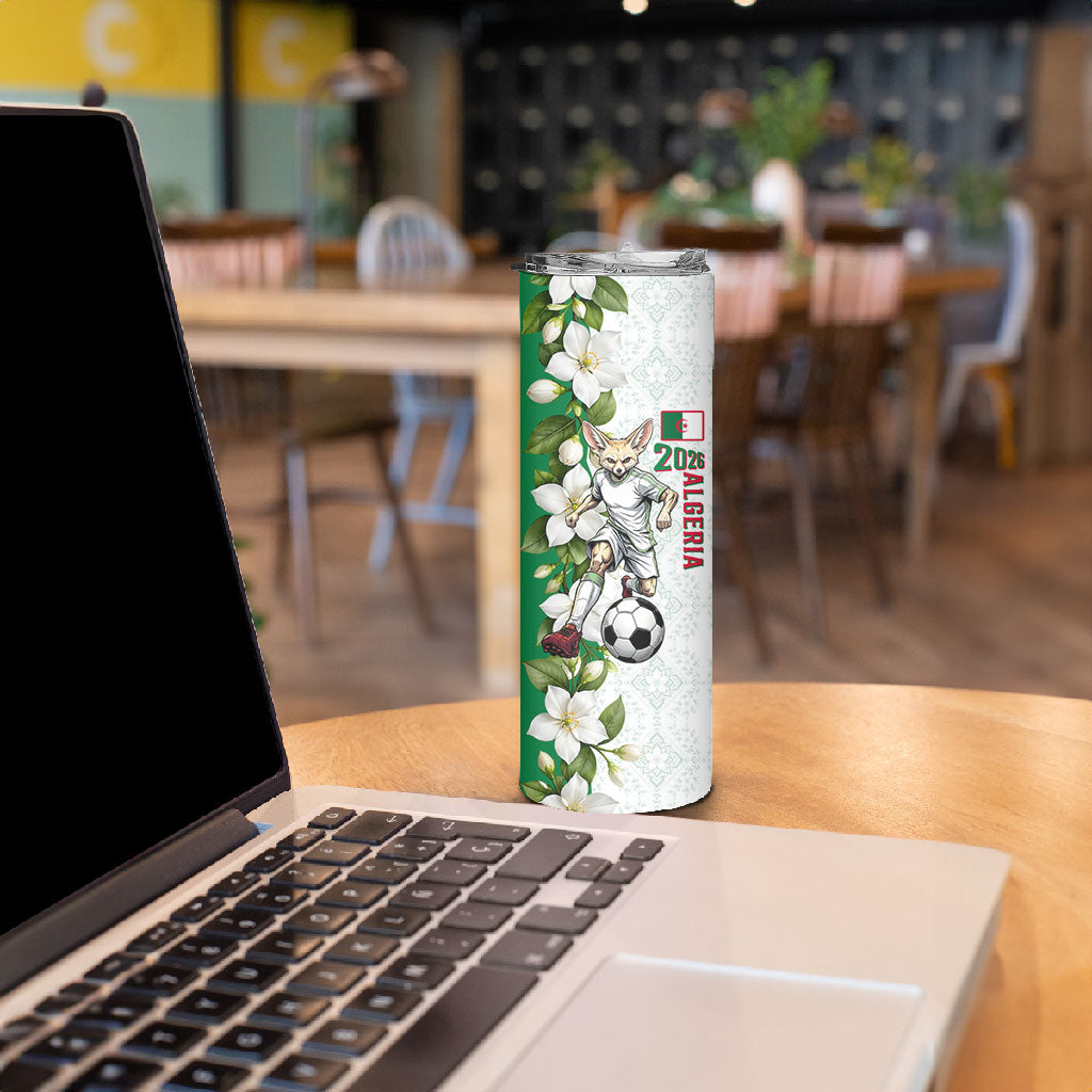 Personalized Algeria Football Desert Fox Skinny Tumbler Desert Fox Mascot Soccer Art With Floral Jasmine And Flag