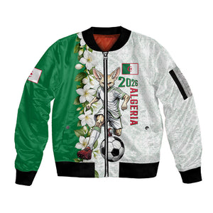 Personalized Algeria Football Desert Fox Sleeve Zip Bomber Jacket Desert Fox Mascot Soccer Art With Floral Jasmine And Flag