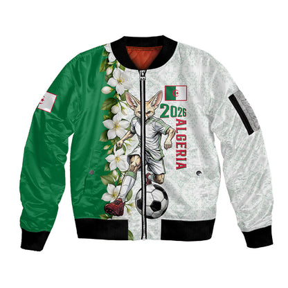 Personalized Algeria Football Desert Fox Sleeve Zip Bomber Jacket Desert Fox Mascot Soccer Art With Floral Jasmine And Flag