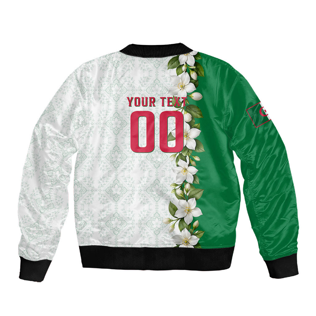 Personalized Algeria Football Desert Fox Sleeve Zip Bomber Jacket Desert Fox Mascot Soccer Art With Floral Jasmine And Flag
