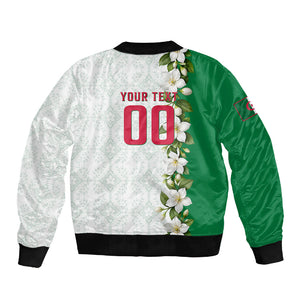 Personalized Algeria Football Desert Fox Sleeve Zip Bomber Jacket Desert Fox Mascot Soccer Art With Floral Jasmine And Flag