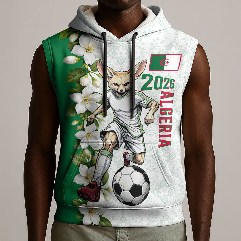 Personalized Algeria Football Desert Fox Sleeveless Hoodie Desert Fox Mascot Soccer Art With Floral Jasmine And Flag