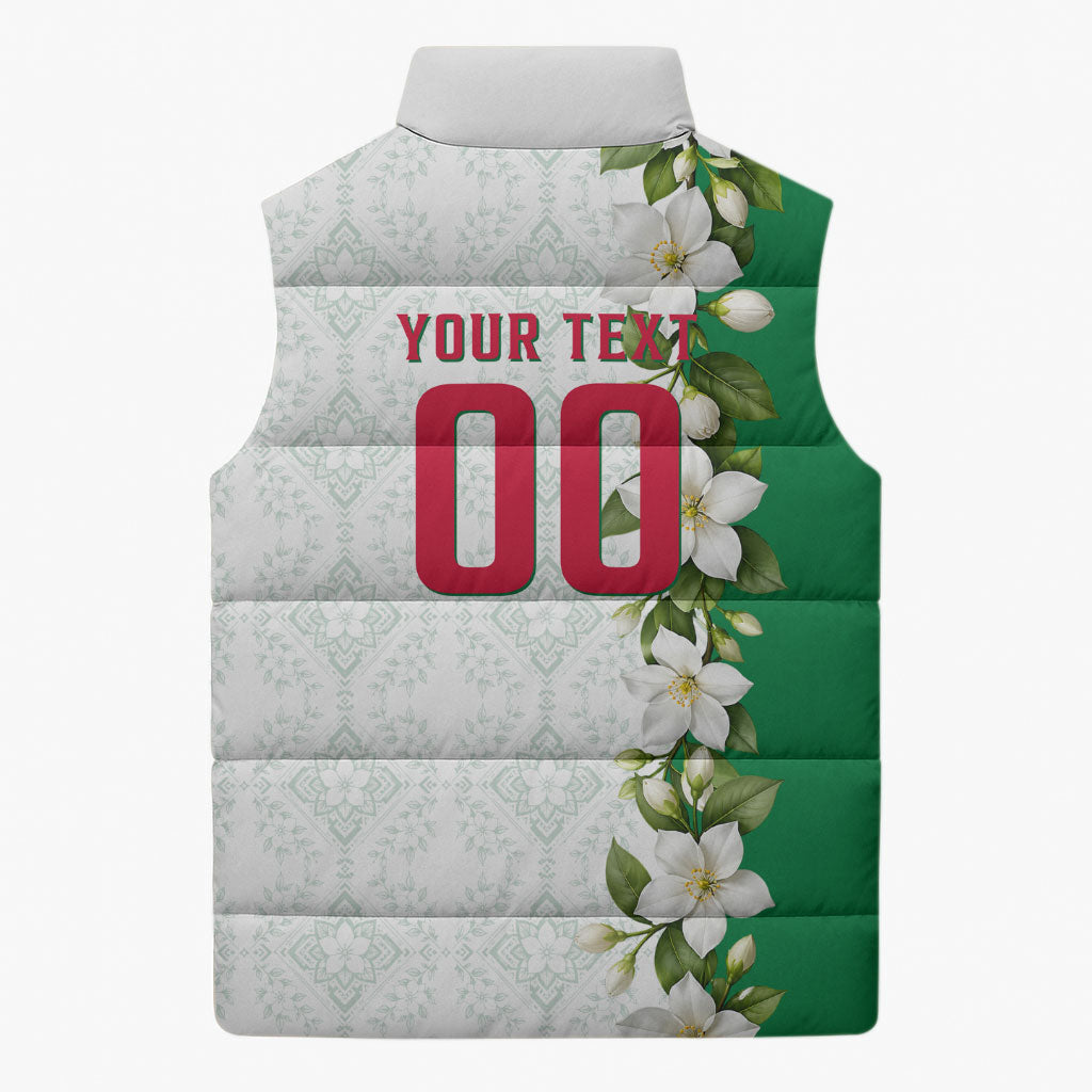 Personalized Algeria Football Desert Fox Sleeveless Puffer Jacket Desert Fox Mascot Soccer Art With Floral Jasmine And Flag