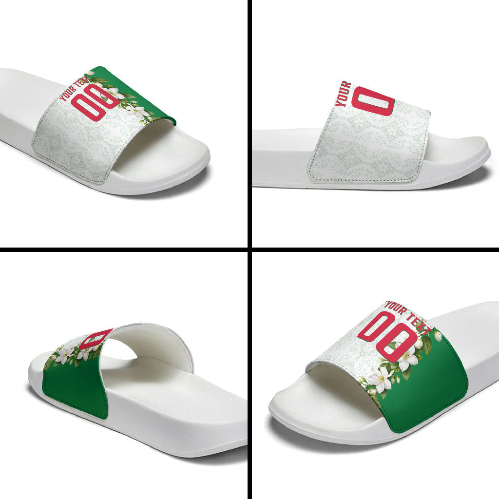 Personalized Algeria Football Desert Fox Slide Sandals Desert Fox Mascot Soccer Art With Floral Jasmine And Flag