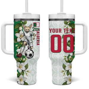 Personalized Algeria Football Desert Fox Tumbler With Handle Desert Fox Mascot Soccer Art With Floral Jasmine And Flag