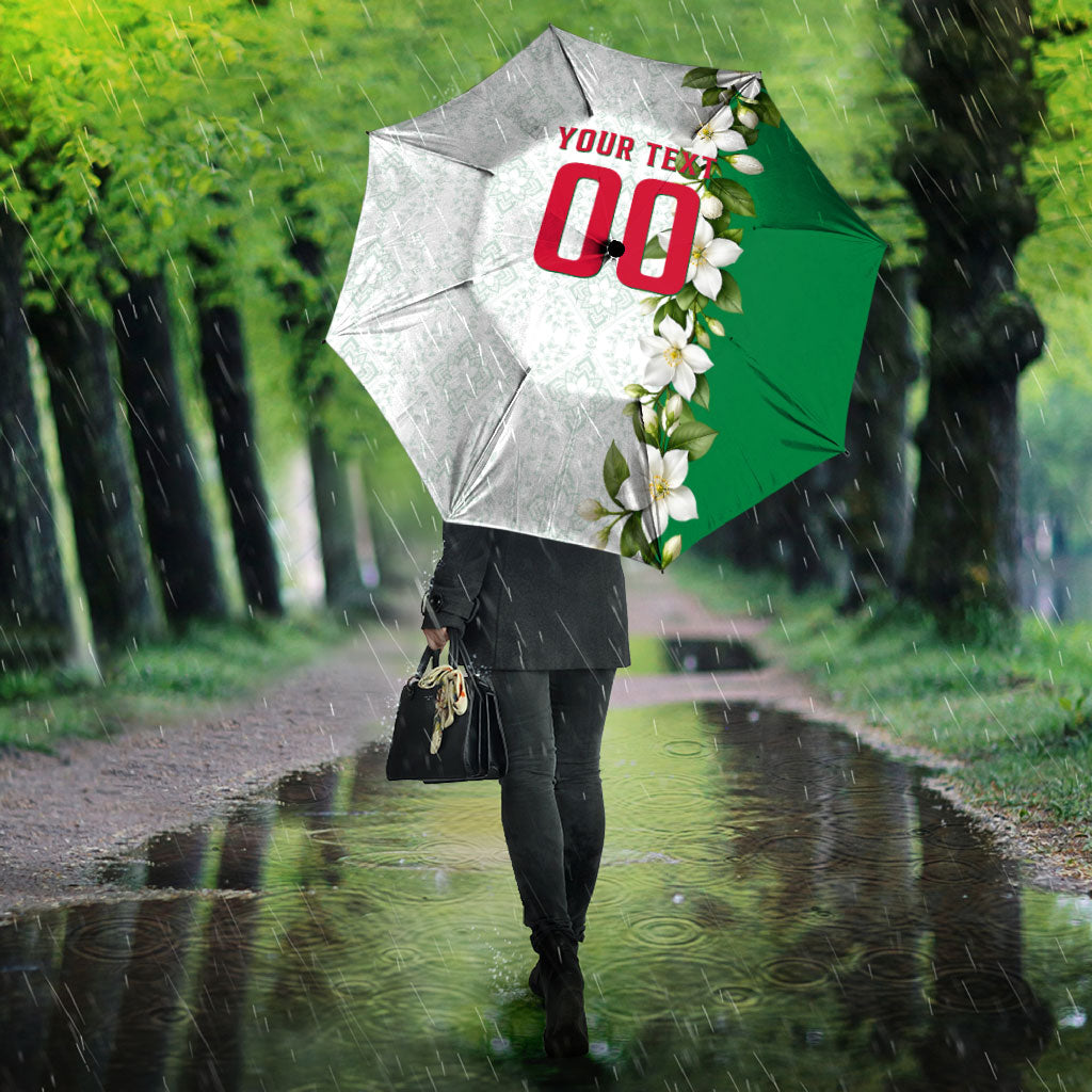 Personalized Algeria Football Desert Fox Umbrella Desert Fox Mascot Soccer Art With Floral Jasmine And Flag