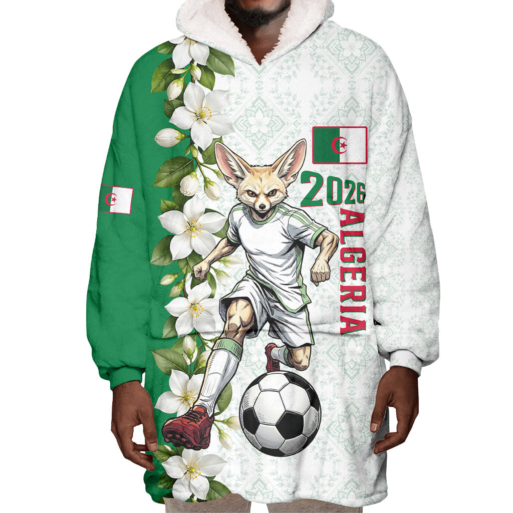 Personalized Algeria Football Desert Fox Wearable Blanket Hoodie Desert Fox Mascot Soccer Art With Floral Jasmine And Flag