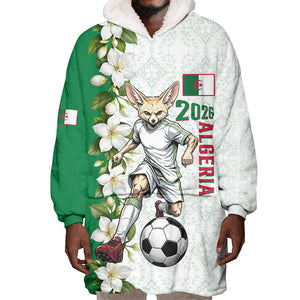 Personalized Algeria Football Desert Fox Wearable Blanket Hoodie Desert Fox Mascot Soccer Art With Floral Jasmine And Flag
