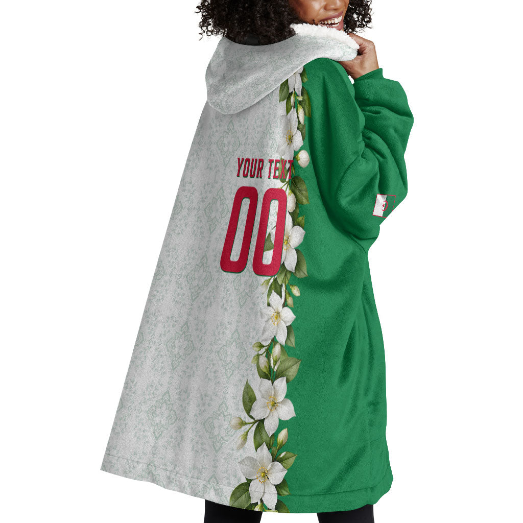Personalized Algeria Football Desert Fox Wearable Blanket Hoodie Desert Fox Mascot Soccer Art With Floral Jasmine And Flag