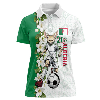Personalized Algeria Football Desert Fox Women Polo Shirt Desert Fox Mascot Soccer Art With Floral Jasmine And Flag