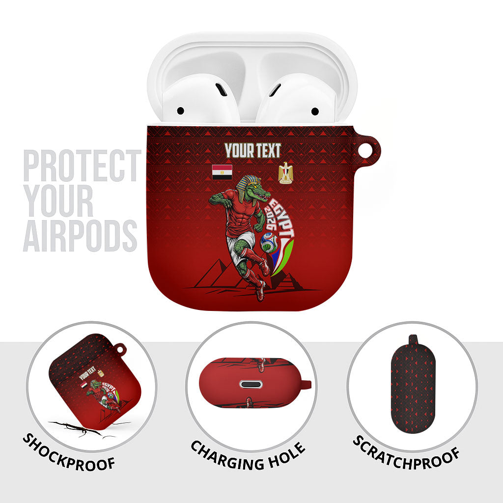 Personalized Egypt Soccer Crocodile Mascot AirPods Case Egyptian Pyramid Football Cultural Graphic Art