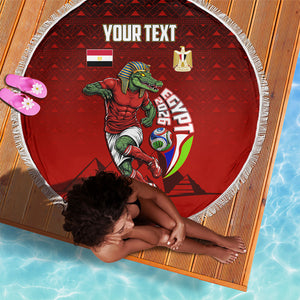 Personalized Egypt Soccer Crocodile Mascot Beach Blanket Egyptian Pyramid Football Cultural Graphic Art