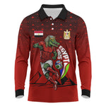 Personalized Egypt Soccer Crocodile Mascot Long Sleeve Polo Shirt Egyptian Pyramid Football Cultural Graphic Art