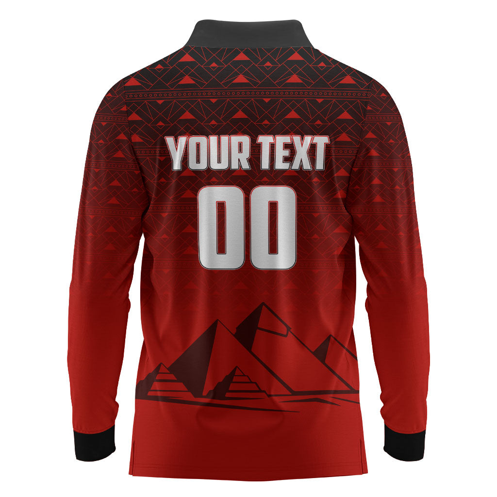 Personalized Egypt Soccer Crocodile Mascot Long Sleeve Polo Shirt Egyptian Pyramid Football Cultural Graphic Art