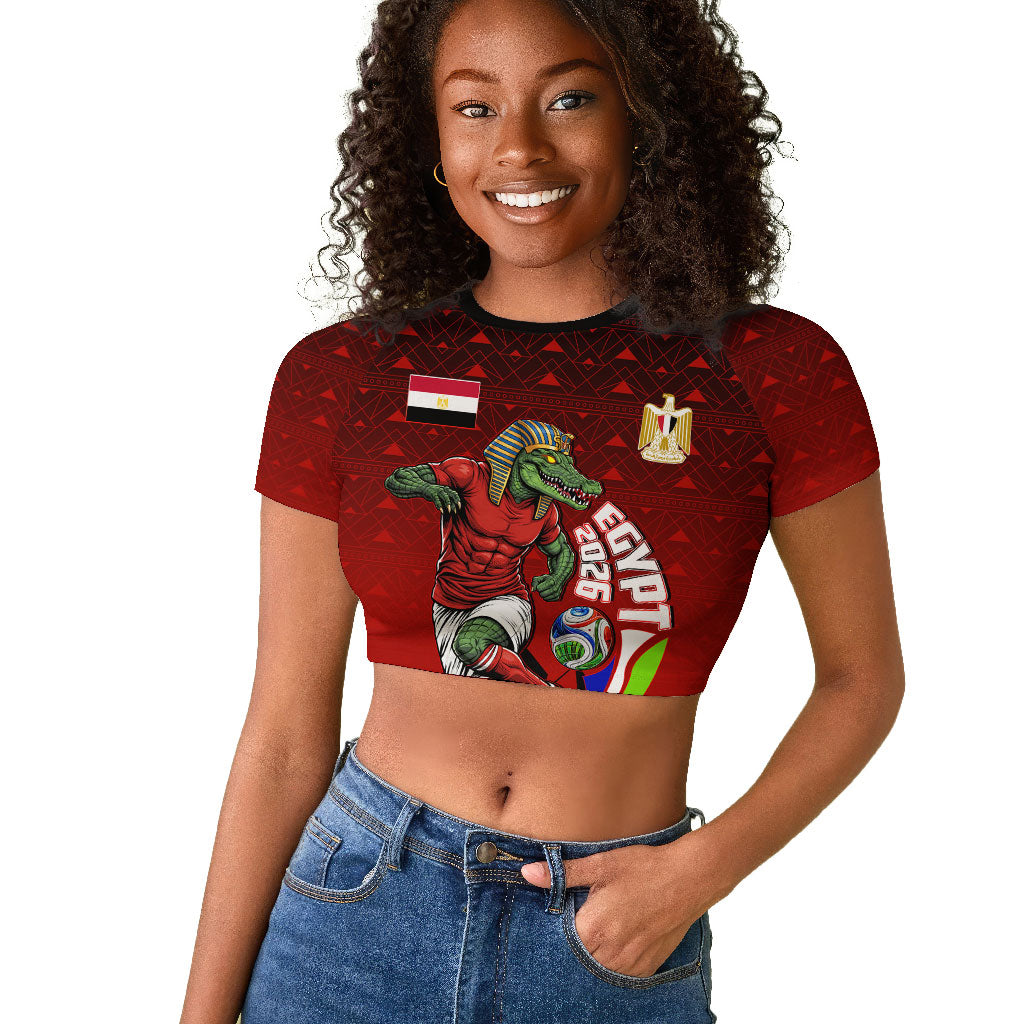 Personalized Egypt Soccer Crocodile Mascot Raglan Cropped T shirt Egyptian Pyramid Football Cultural Graphic Art