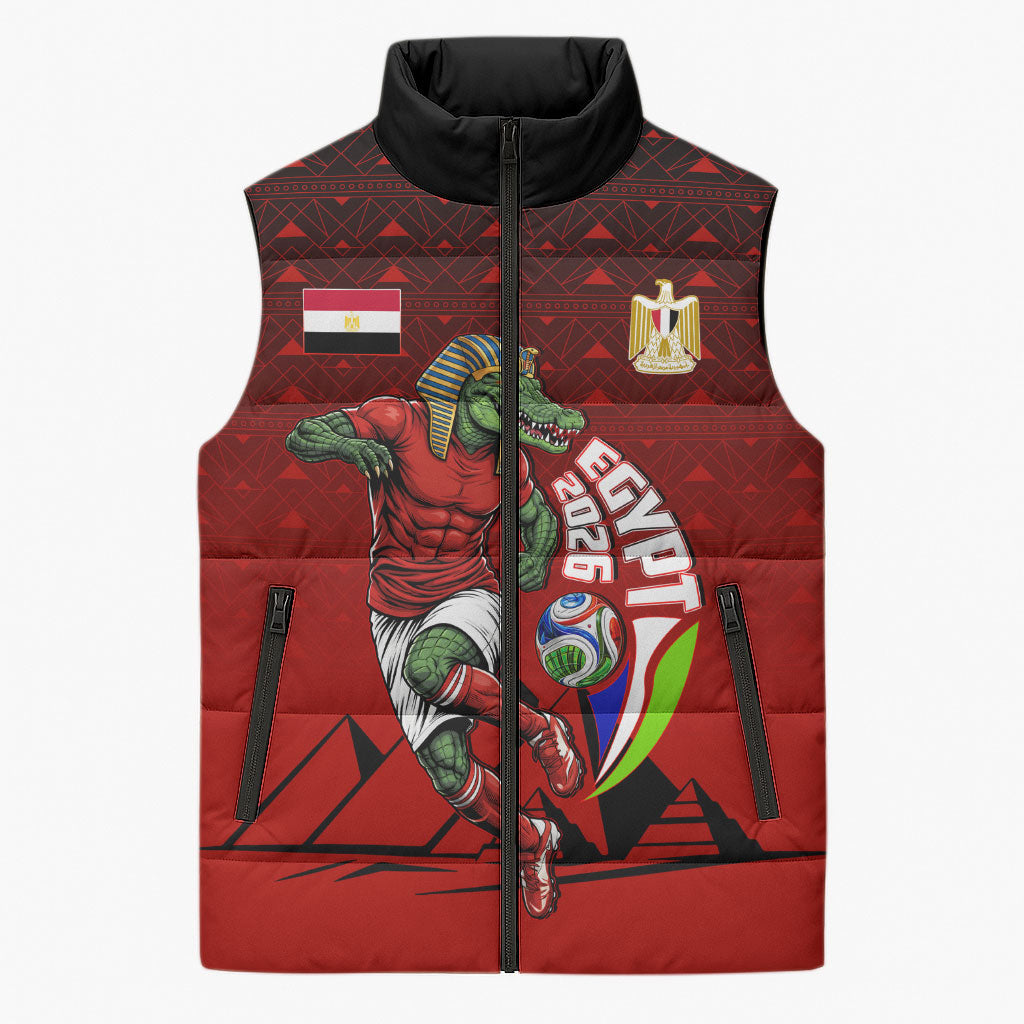 Personalized Egypt Soccer Crocodile Mascot Sleeveless Puffer Jacket Egyptian Pyramid Football Cultural Graphic Art