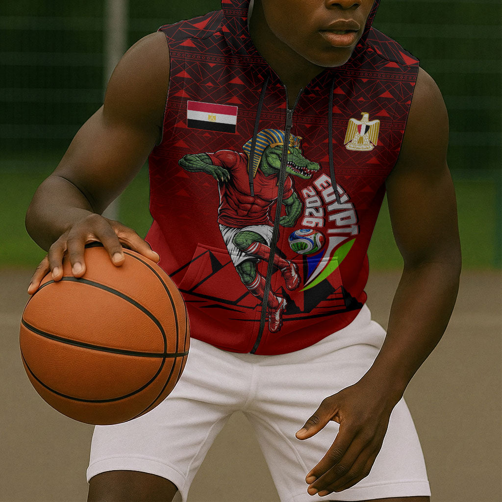 Personalized Egypt Soccer Crocodile Mascot Sleeveless Zip Hoodie Egyptian Pyramid Football Cultural Graphic Art