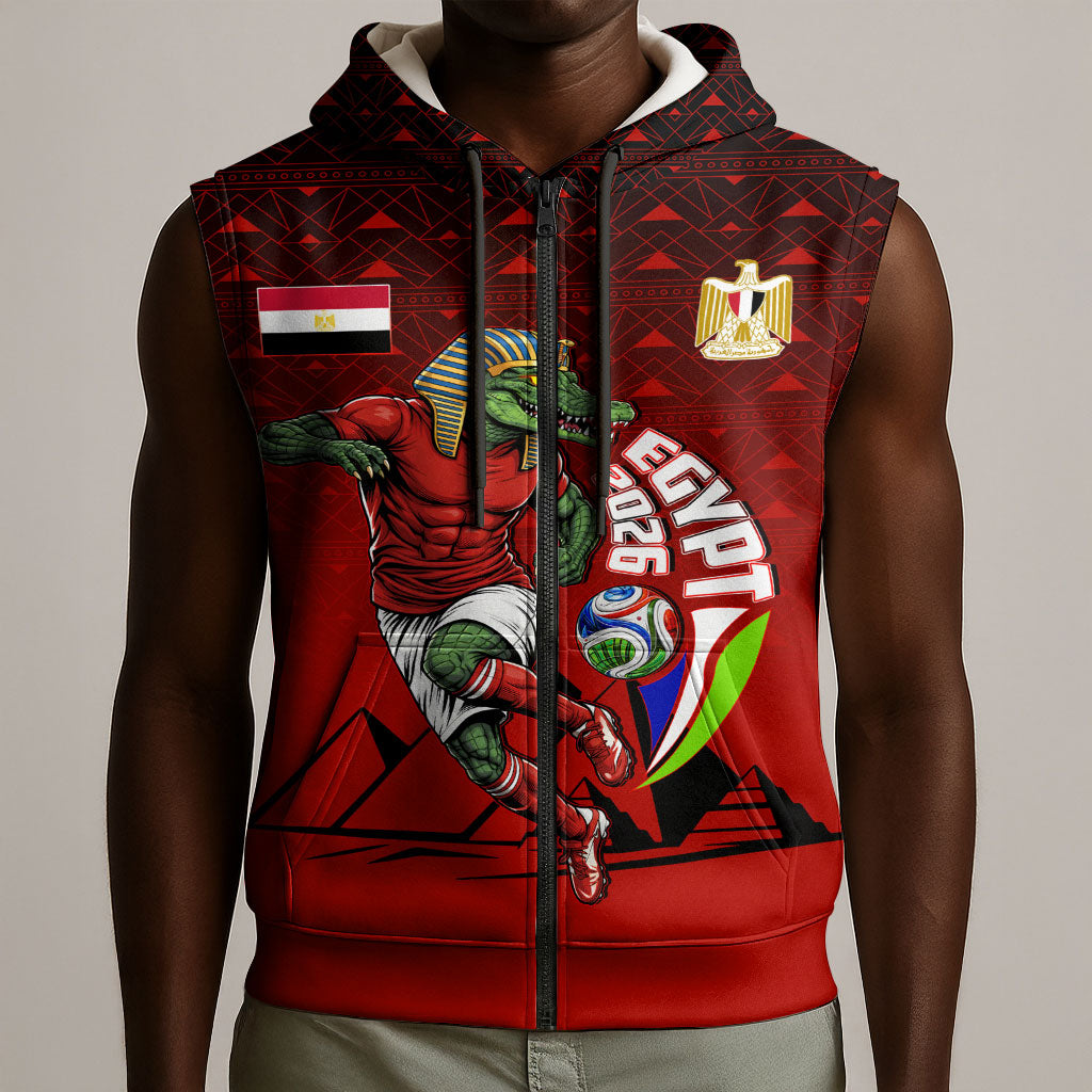 Personalized Egypt Soccer Crocodile Mascot Sleeveless Zip Hoodie Egyptian Pyramid Football Cultural Graphic Art