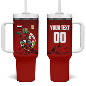 Personalized Egypt Soccer Crocodile Mascot Tumbler With Handle Egyptian Pyramid Football Cultural Graphic Art
