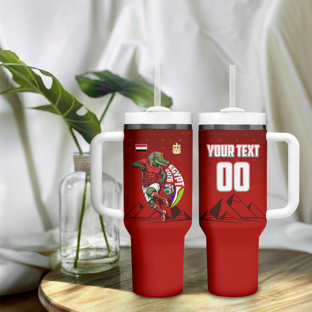 Personalized Egypt Soccer Crocodile Mascot Tumbler With Handle Egyptian Pyramid Football Cultural Graphic Art