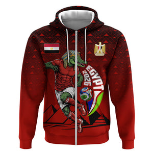 Personalized Egypt Soccer Crocodile Mascot Zip Hoodie Egyptian Pyramid Football Cultural Graphic Art