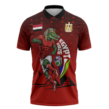 Personalized Egypt Soccer Crocodile Mascot Zipper Polo Shirt Egyptian Pyramid Football Cultural Graphic Art