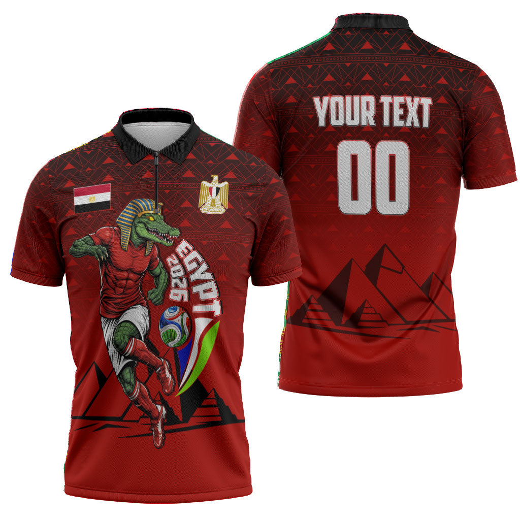 Personalized Egypt Soccer Crocodile Mascot Zipper Polo Shirt Egyptian Pyramid Football Cultural Graphic Art