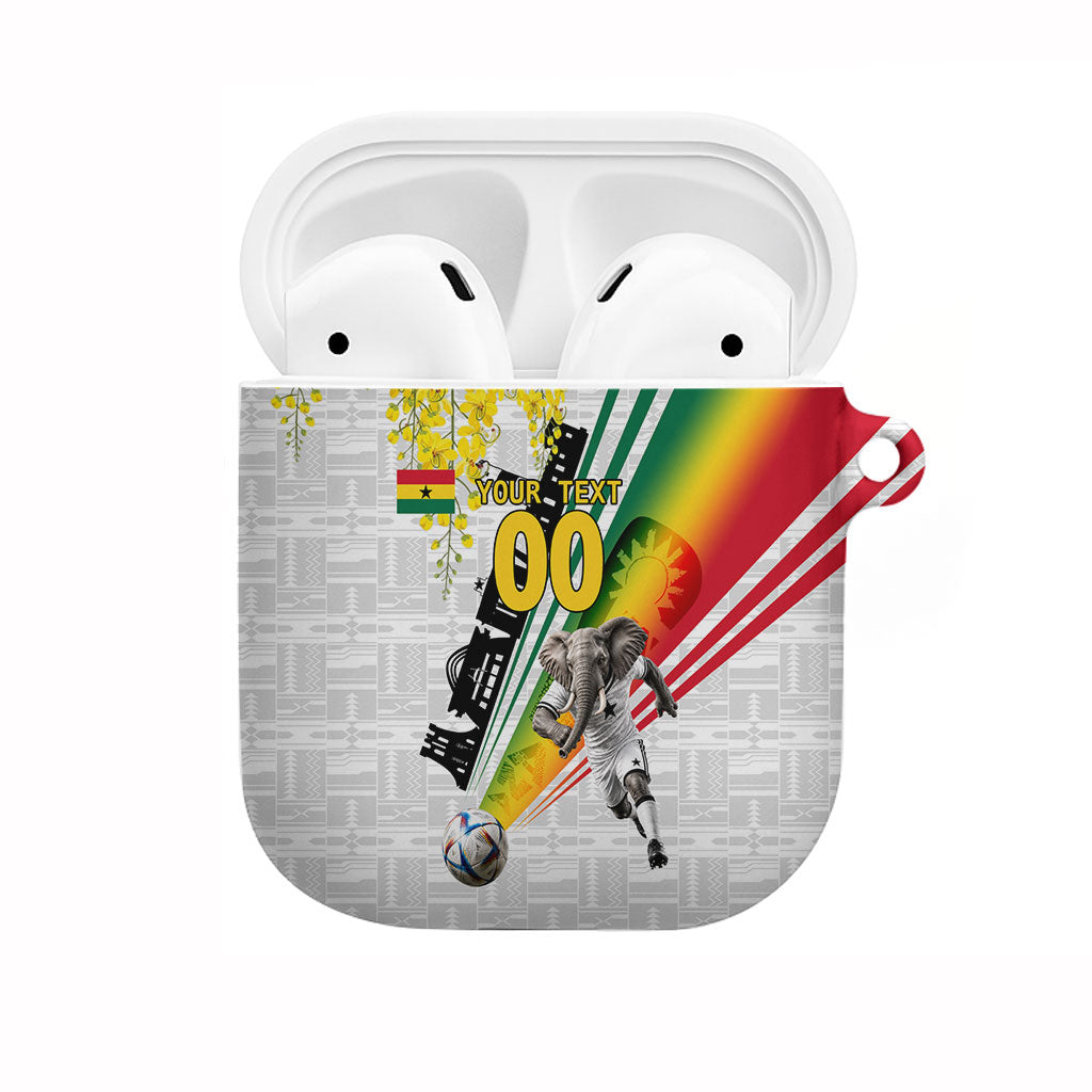 Personalized Ghana Soccer Elephant AirPods Case Ghana Flag Kente Football Player - Cassia Fistula Flower
