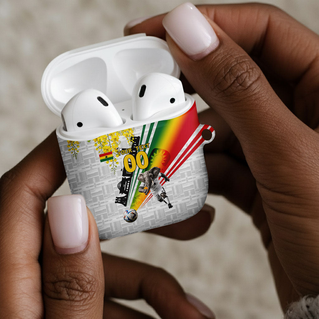 Personalized Ghana Soccer Elephant AirPods Case Ghana Flag Kente Football Player - Cassia Fistula Flower