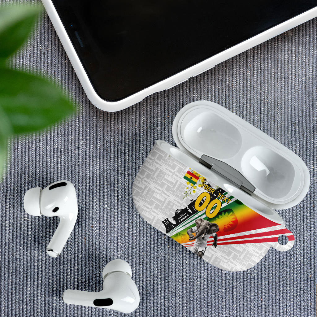 Personalized Ghana Soccer Elephant AirPods Case Ghana Flag Kente Football Player - Cassia Fistula Flower