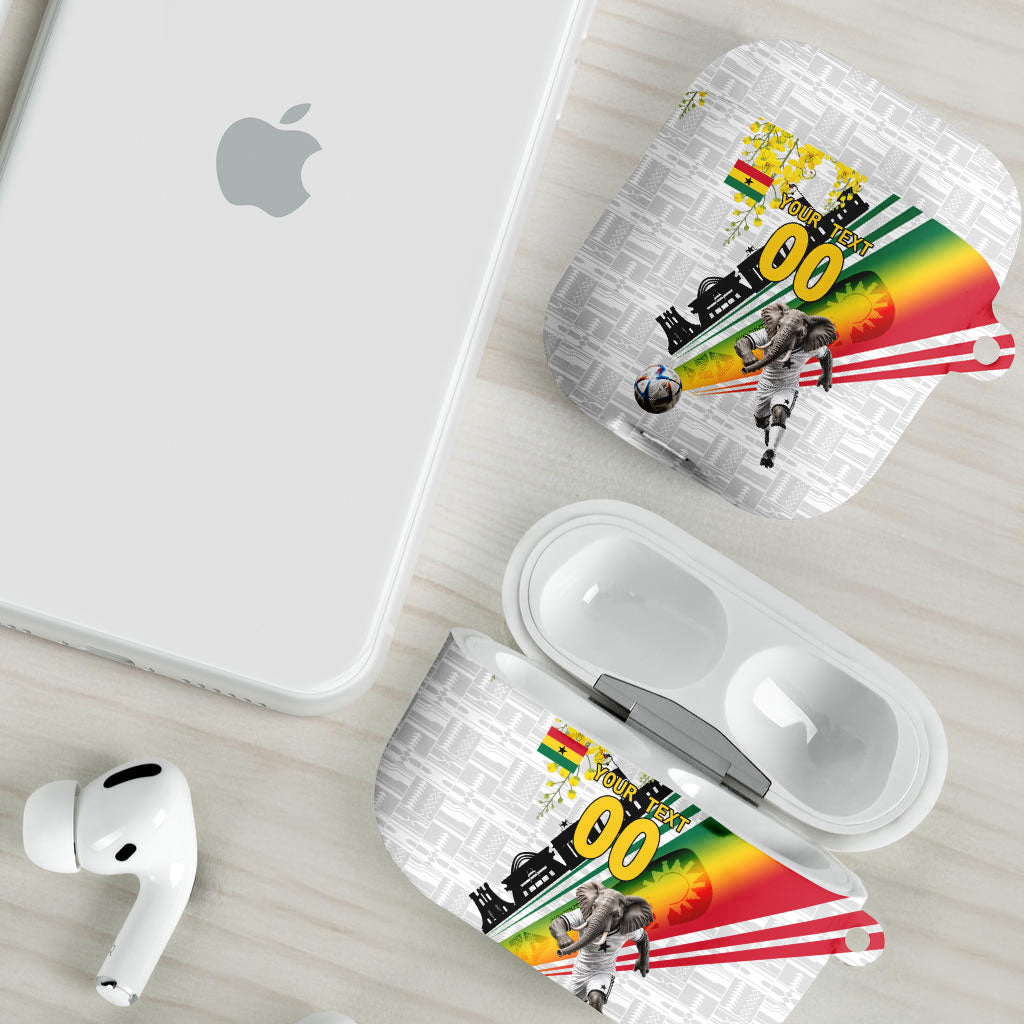 Personalized Ghana Soccer Elephant AirPods Case Ghana Flag Kente Football Player - Cassia Fistula Flower