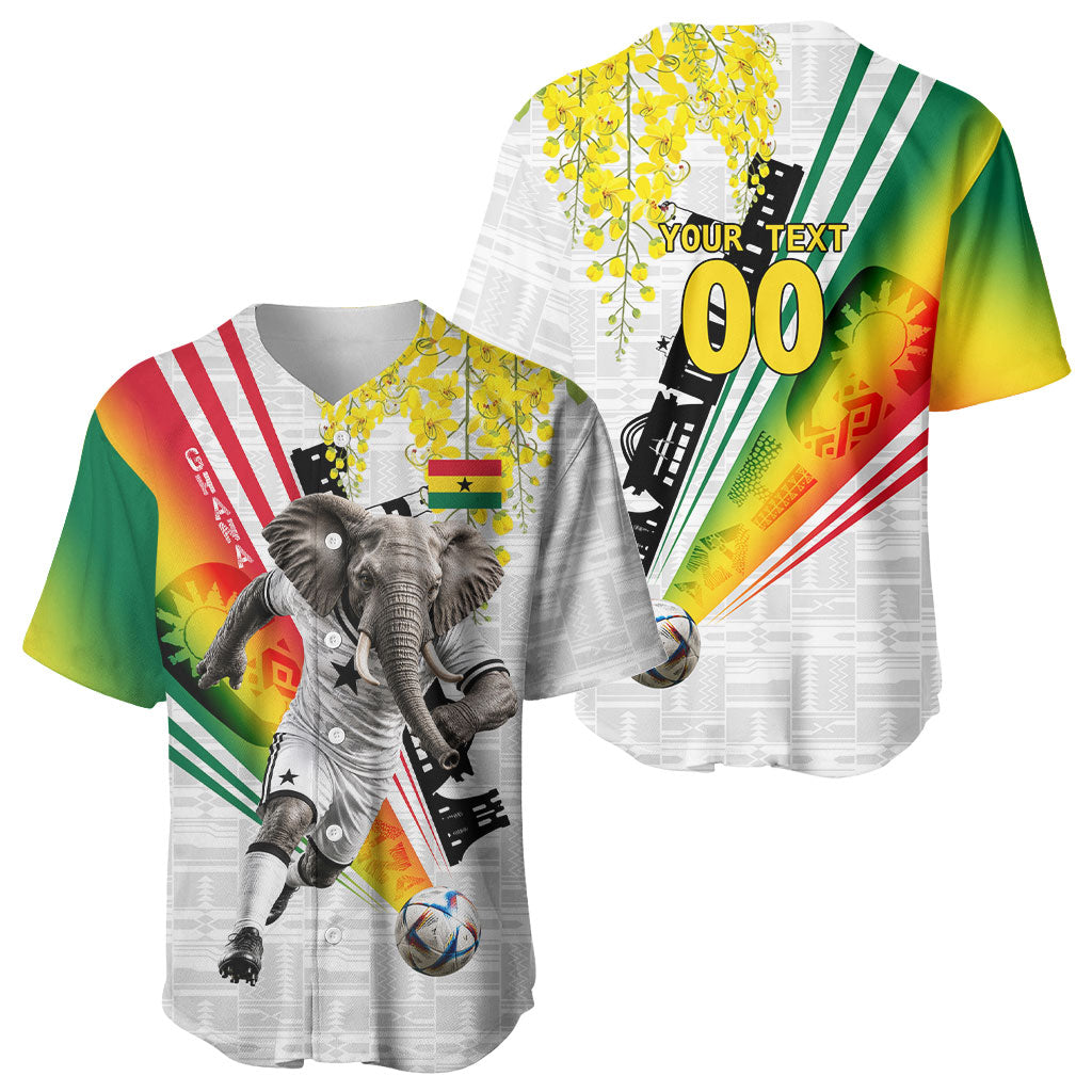 Personalized Ghana Soccer Elephant Baseball Jersey Ghana Flag Kente Football Player - Cassia Fistula Flower