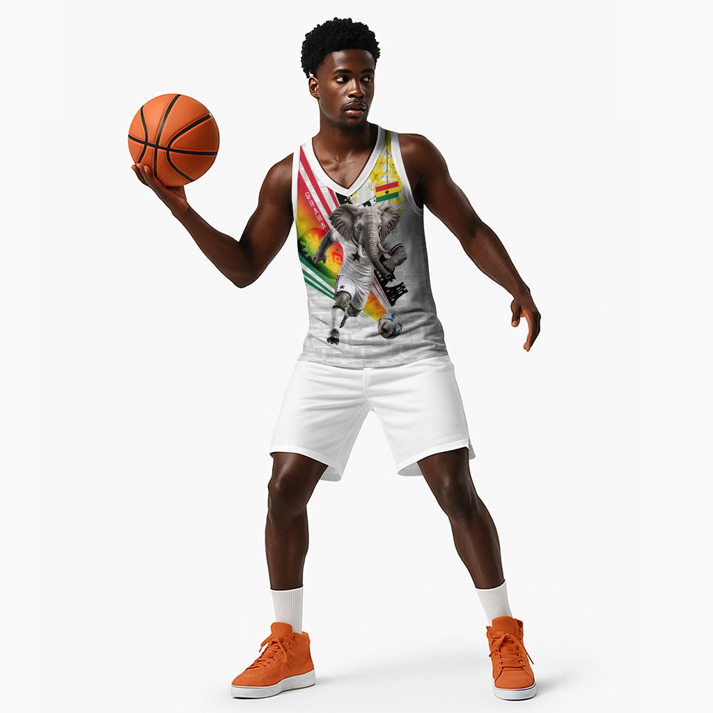Personalized Ghana Soccer Elephant Basketball Jersey Ghana Flag Kente Football Player - Cassia Fistula Flower