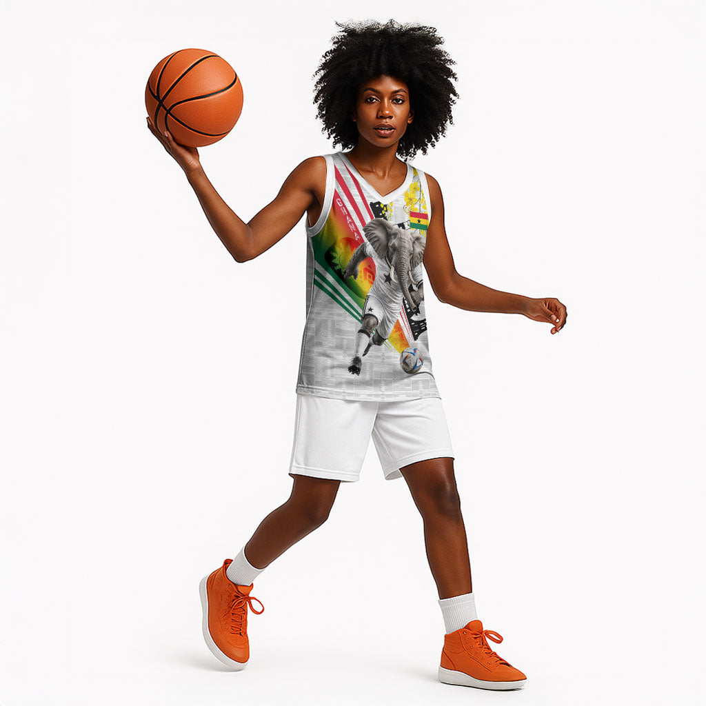 Personalized Ghana Soccer Elephant Basketball Jersey Ghana Flag Kente Football Player - Cassia Fistula Flower