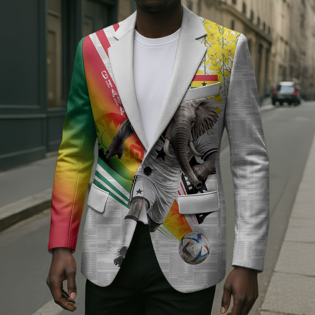 Personalized Ghana Soccer Elephant Blazer Ghana Flag Kente Football Player - Cassia Fistula Flower