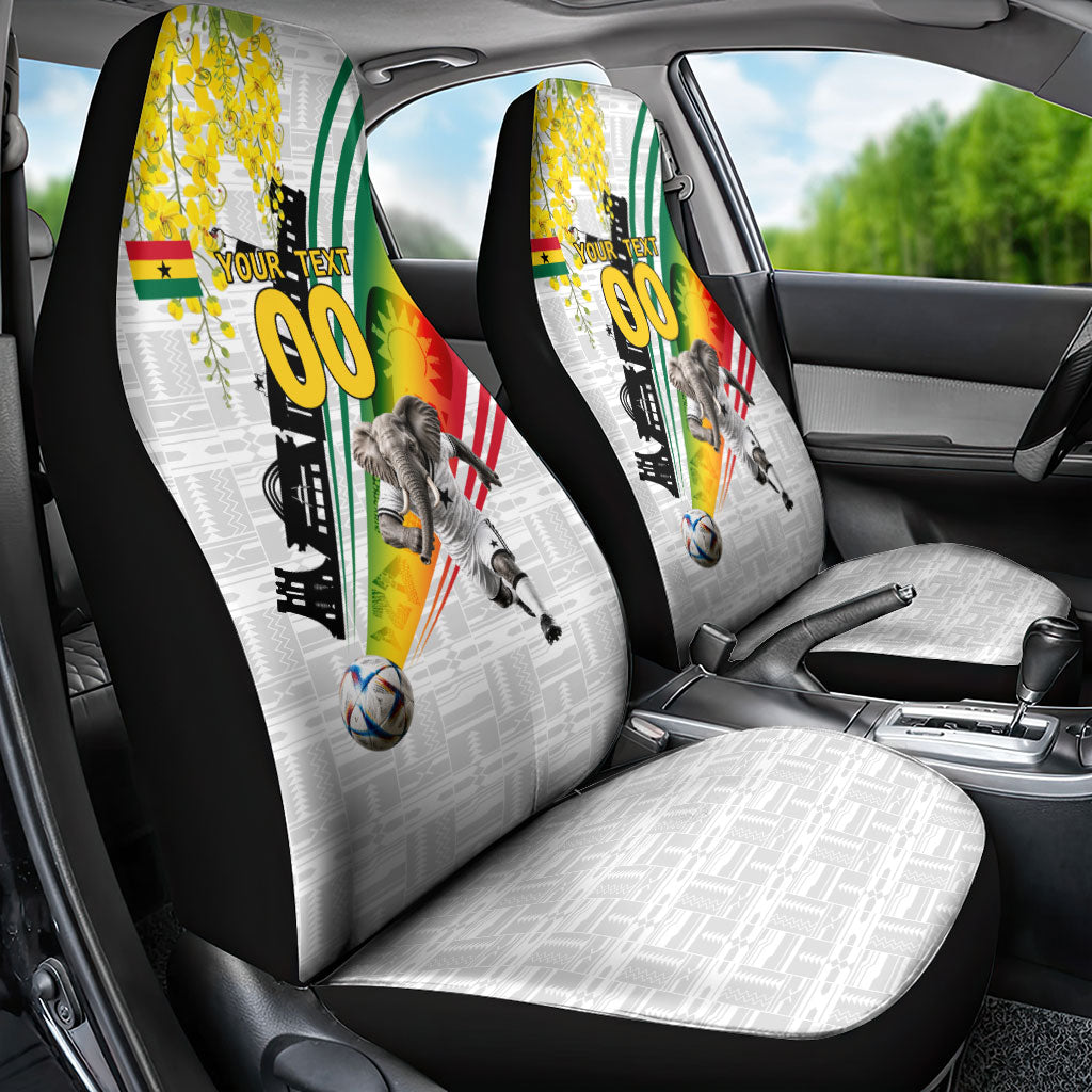 Personalized Ghana Soccer Elephant Car Seat Cover Ghana Flag Kente Football Player - Cassia Fistula Flower